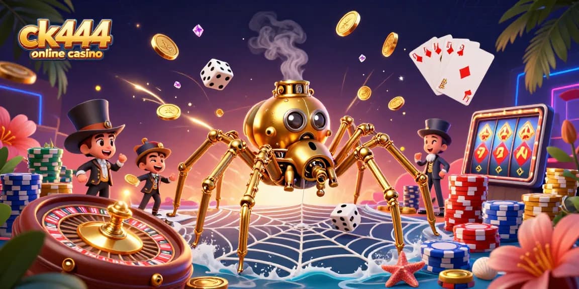 Experience thrilling gameplay at ck444 online casino with a captivating 3D casino scene featuring unique characters.