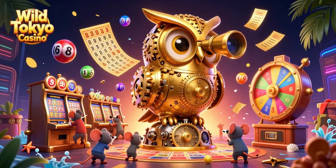 Gioca al Wild Tokyo Casino esplorando slot e tavoli, circondato da simboli vivaci e divertimento.