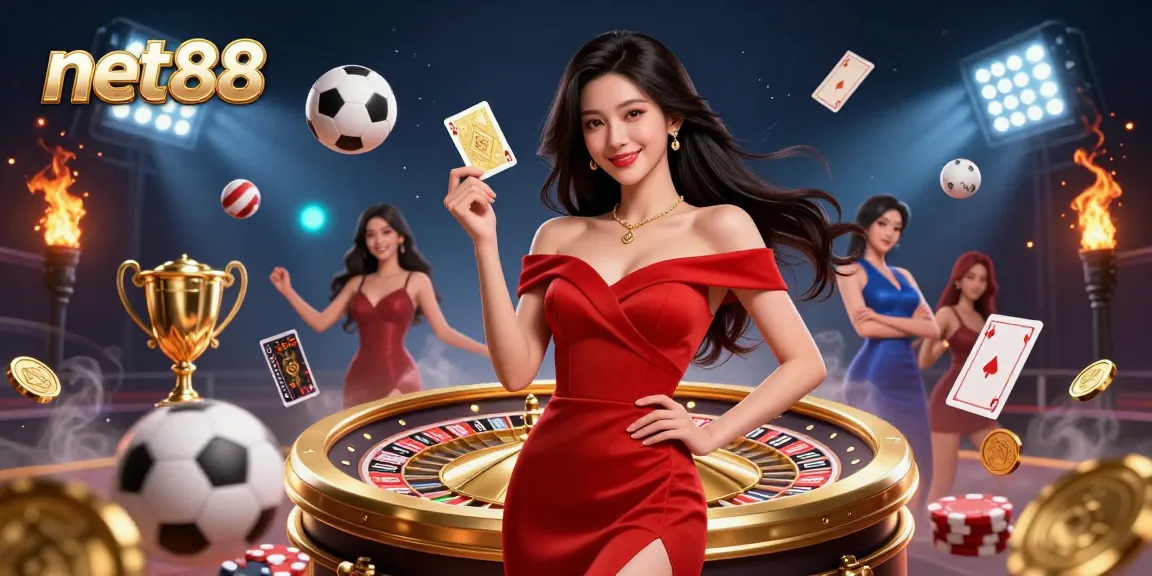 Experience the thrill of gaming at net88 with a stunning casino scene featuring a confident player.