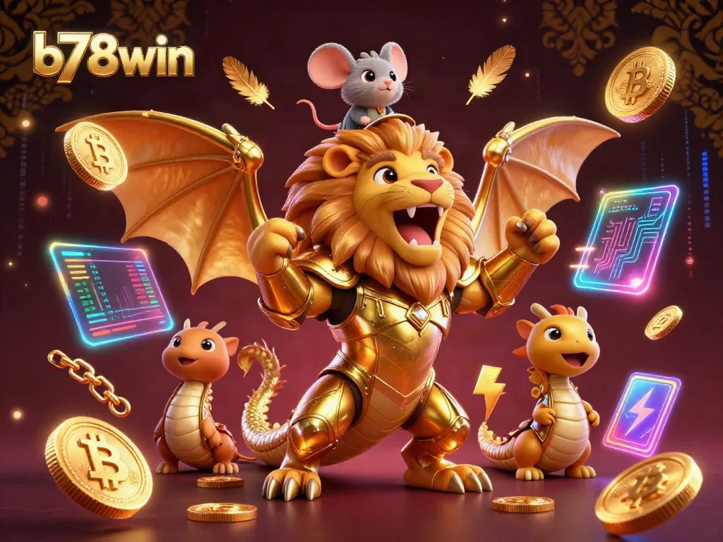 Experience thrilling gameplay at b78win with a dynamic 3D casino illustration showcasing exciting crypto betting elements.