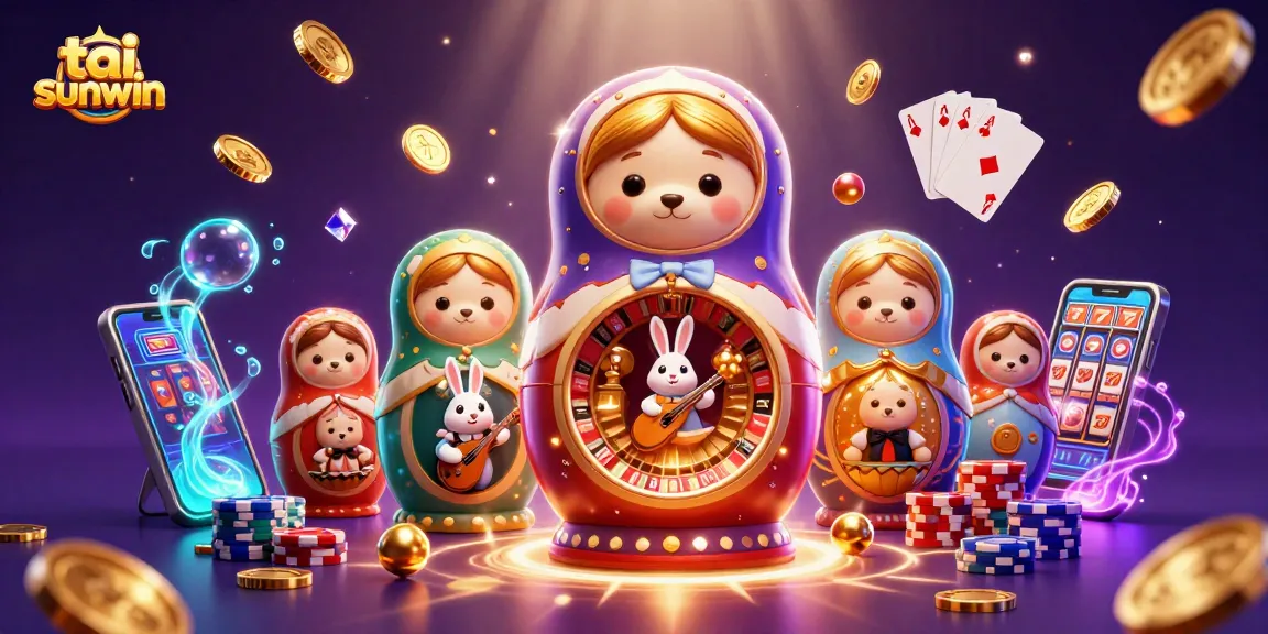 Experience thrilling wins with tai sunwin, featuring a vibrant 3D casino illustration.