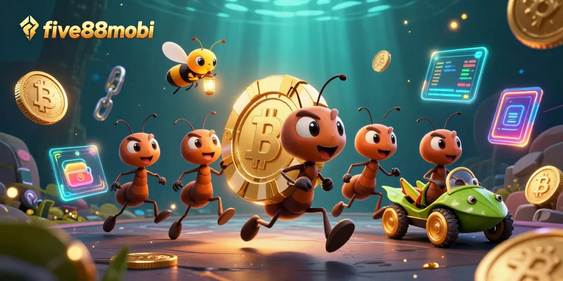 Experience the thrill of five88mobi as ants carry an oversized poker chip through a dazzling tunnel.