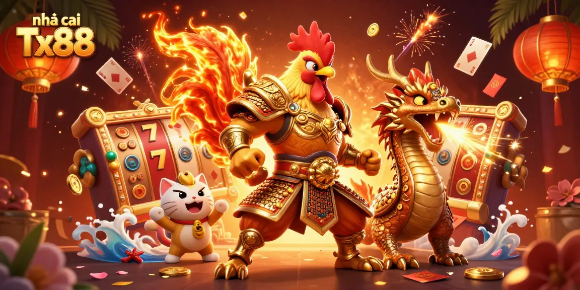 Engage with nhà cái Tx88 through dynamic casino gameplay featuring vibrant characters and golden elements.