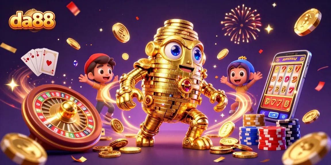 Experience winning thrills with da88 featuring a golden golem and vibrant casino elements in action